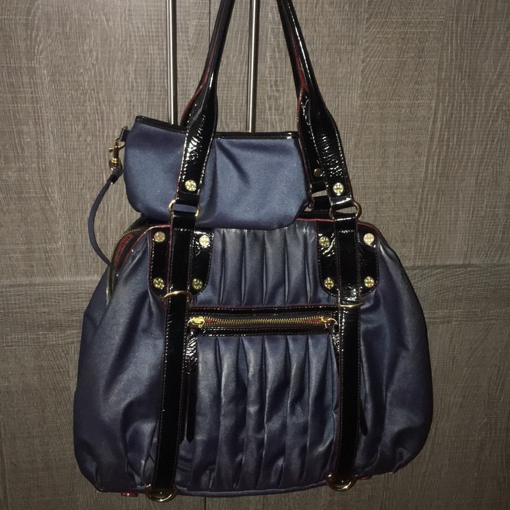 MZ Wallace Blue Nylon Handbag with red trim
